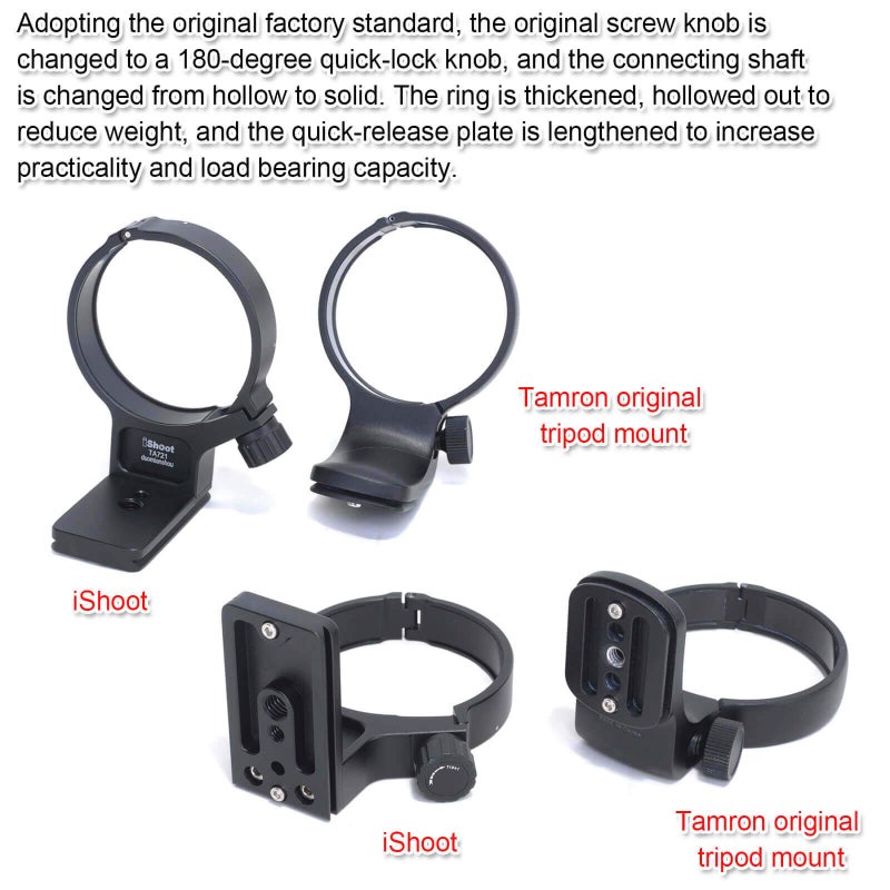 iShoot Tripod Mount Ring, Lens Collar Support Compatible with Tamron 70-210mm f/4 Di VC USD A034, Built-in Arca Fit Quick Release Plate for Arca-Swiss Tripod Head Clamp - Image 5